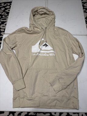 Quiksilver Men’s Beige Pullover Hoodie with White Logo